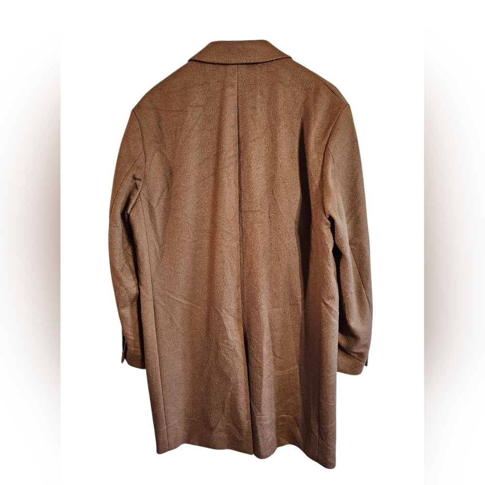 Uniqlo Mens Camel Wool Blend Overcoat Minimalist Tailored Coat Size L Classic - Picture 3 of 7